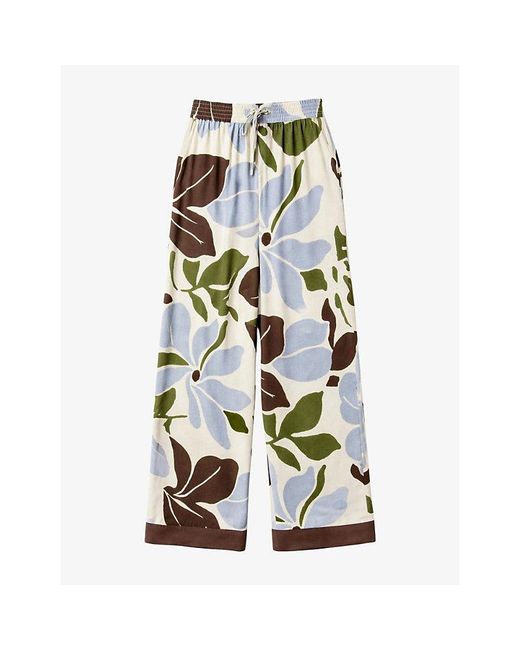 Ro&zo Green Capri Floral-Print Elasticated-Waist Linen-Blend Trousers