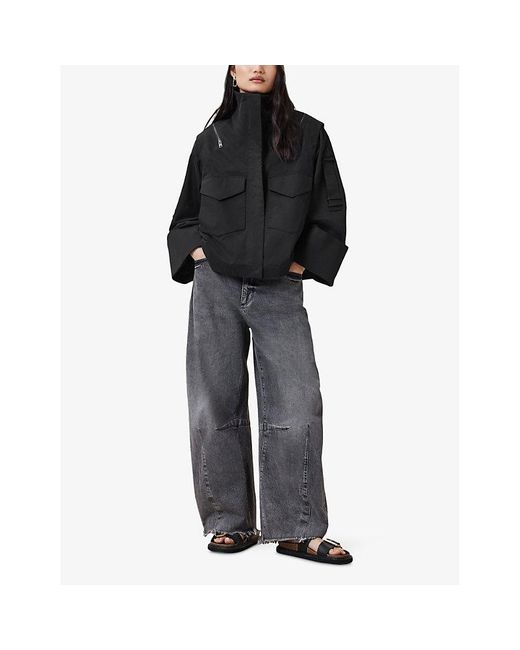 AllSaints Black Leighton Stand-Collar Long-Sleeve Cotton Jacket