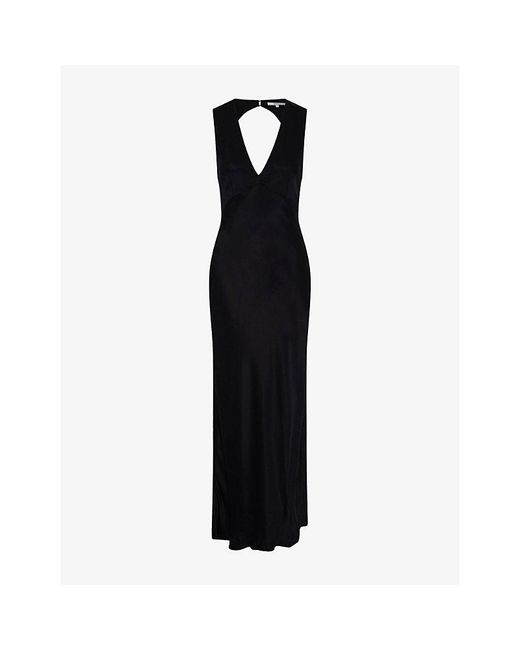 OMNES Black Nova Tie-Back Satin Maxi Dress
