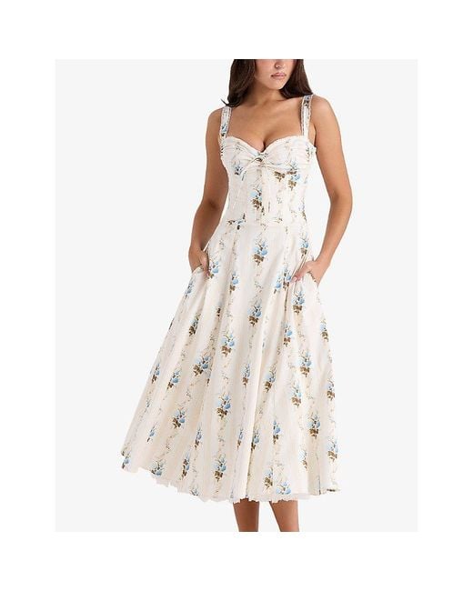 House Of Cb White Rosalee Corset Cotton Midi Dress