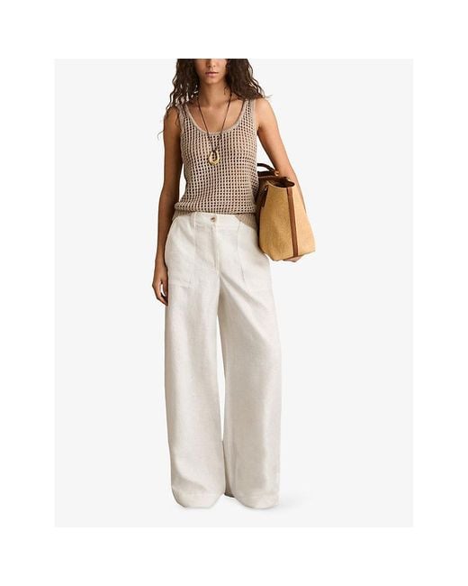Reiss White Ashby Wide-Leg Linen Trousers