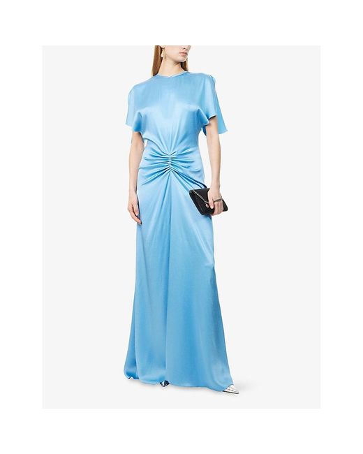 victoria beckham dress blue Gathered Waist Midi Dress