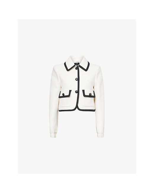 ME+EM White Contrast-Trim Cropped Tweed Jacket