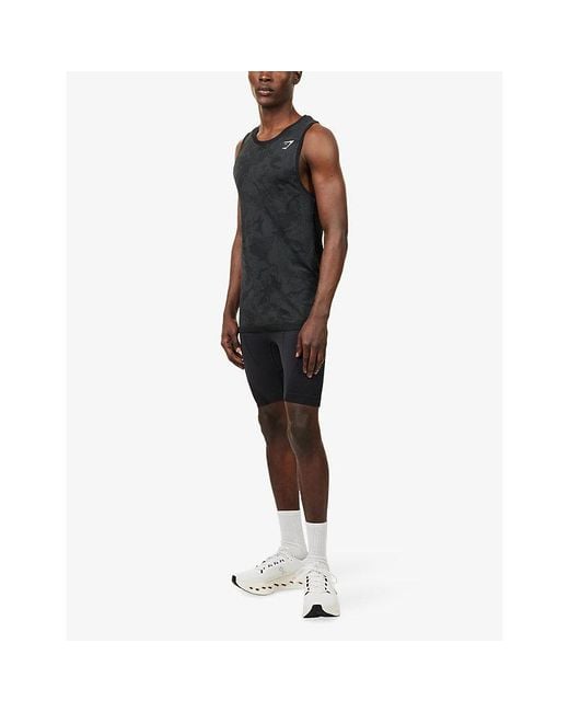 GYMSHARK Black Seamless Half-Tight Stretch-Woven Running Shorts for men
