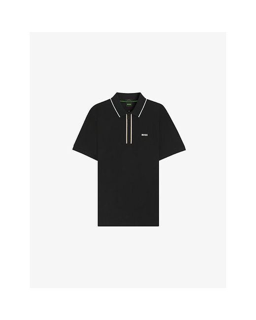 Boss Black Logo-Print Short-Sleeve Stretch-Cotton Polo for men