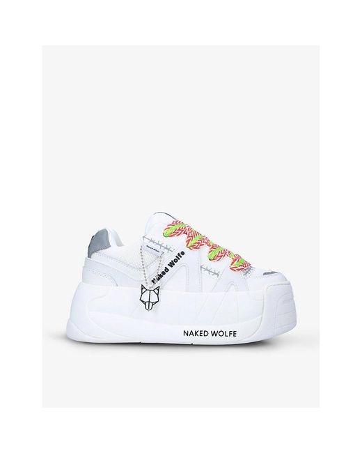 Naked Wolfe White Slider Leather, Suede And Mesh Platform Trainers