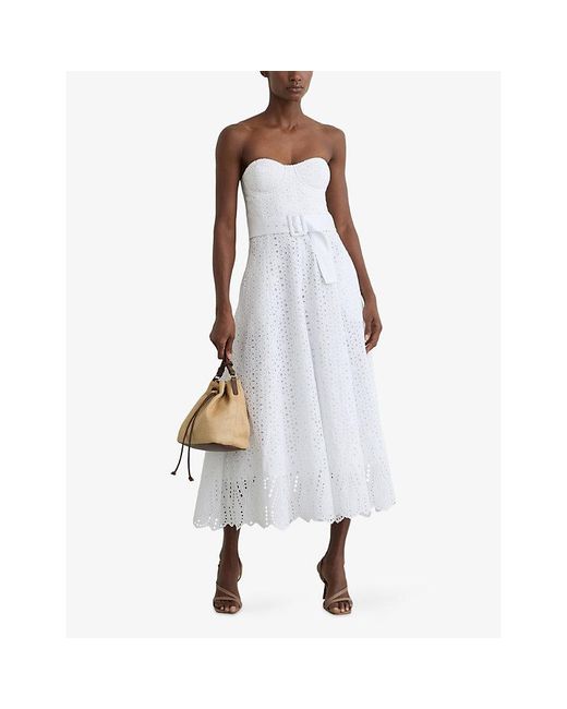 Reiss White Anya Broderie-Anglaise Woven Midi Dress