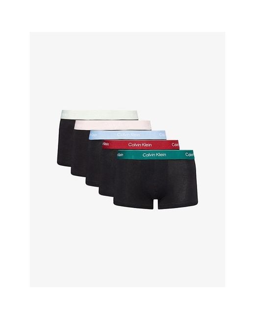 Calvin Klein Black B-F By, Fj,Gr,Tf, Ppri Icon Low-Rise Pack Of Five Stretch-Cotton Trunks for men