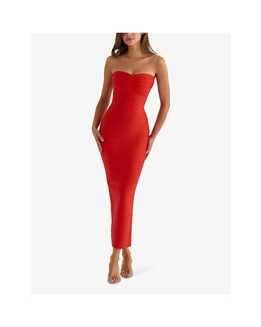 House Of Cb Red The Sweetheart Strapless Stretch-Woven Maxi Dress