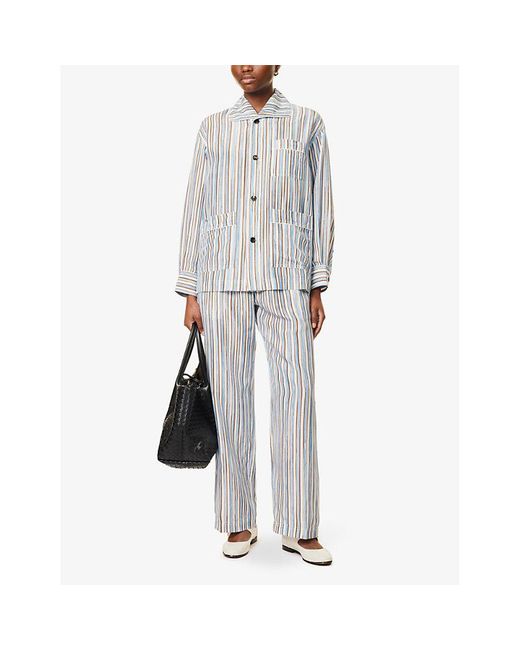 Bottega Veneta White Relaxed-Fit Multi-Stripe Silk Pyjama Set