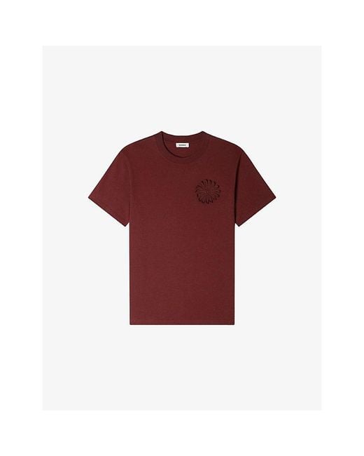 Sandro Red Crochet-Flower Short-Sleeved Cotton-Jersey T-Shirt for men