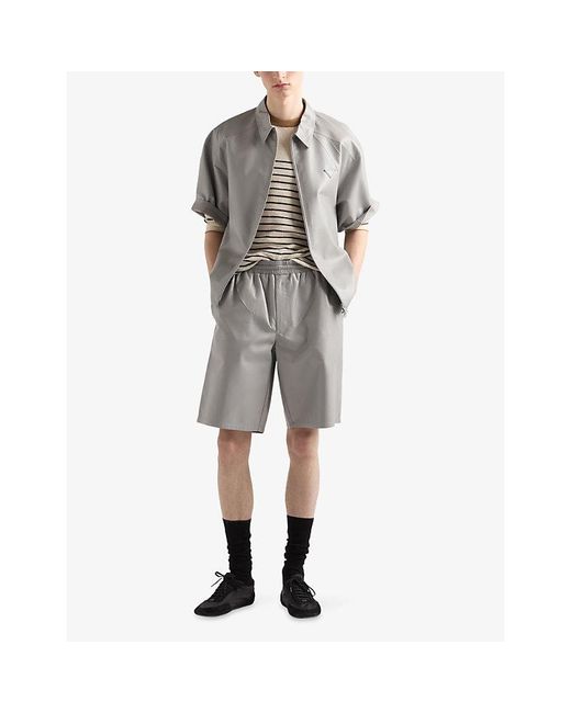 Prada Gray Leather Bermuda Shorts for men