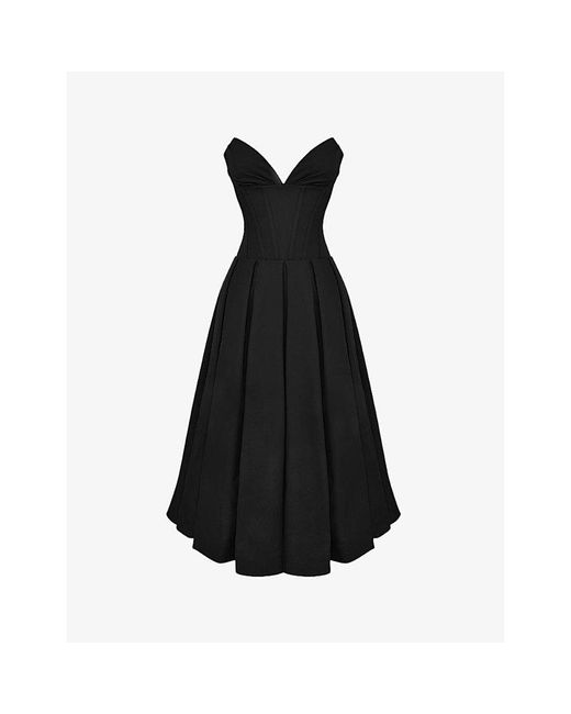 House Of Cb Black Lady Plunge-Neck Stretch-Cotton Midi Dress