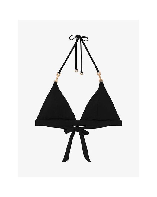 Reiss Black Riah Halterneck Triangle Bikini Top