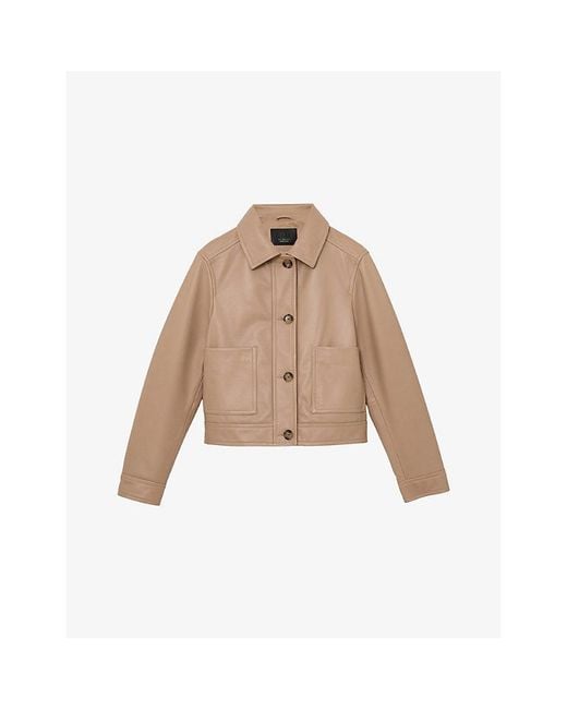 Reiss Natural Sonny Leather Trucker Jacket