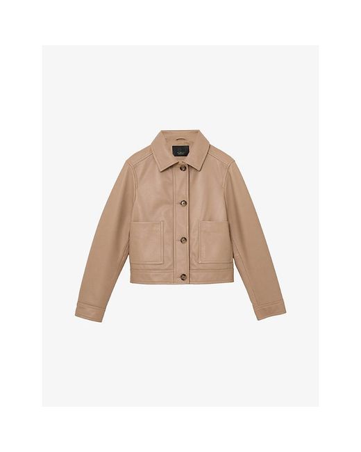Reiss Natural Sonny Leather Trucker Jacket