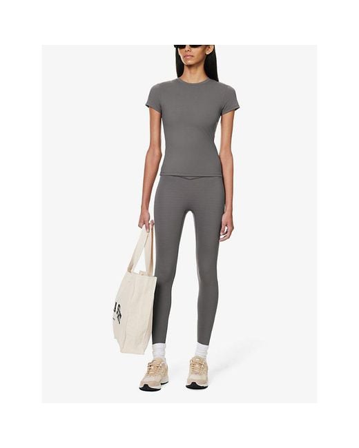 ADANOLA Gray Fitted Logo-Print Stretch-Woven T-Shirt