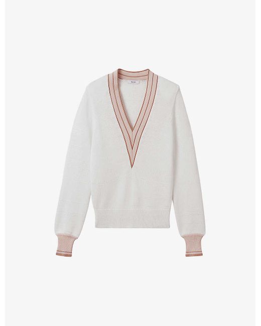 Reiss White Tor Contrast-trim Knitted Jumper