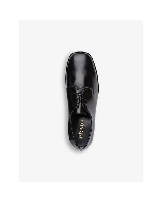 Prada Black Brushed Laced Leather Derby Shoes for men