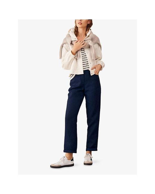 The White Company Blue Tapered Brompton Linen Trousers