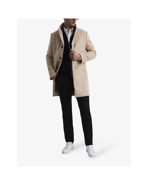 Reiss Blue Hampshire Funnel-Neck Zip-Through Merino-Wool Cardigan for men