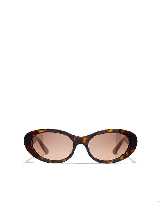 Chanel Brown Ch5515 Oval-frame Tortoiseshell Acetate Sunglasses