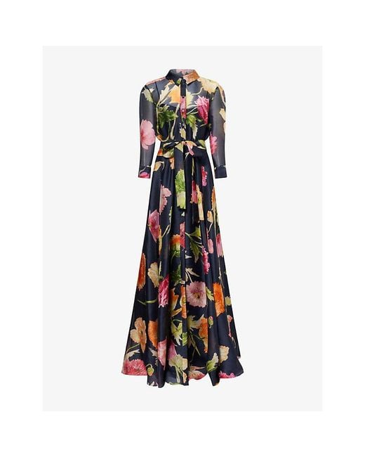 Carolina Herrera Multicolor Trench Floral-Print Silk Gown