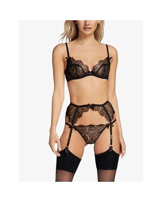 Agent Provocateur White Lorna Bow-Embellished Lace Suspenders