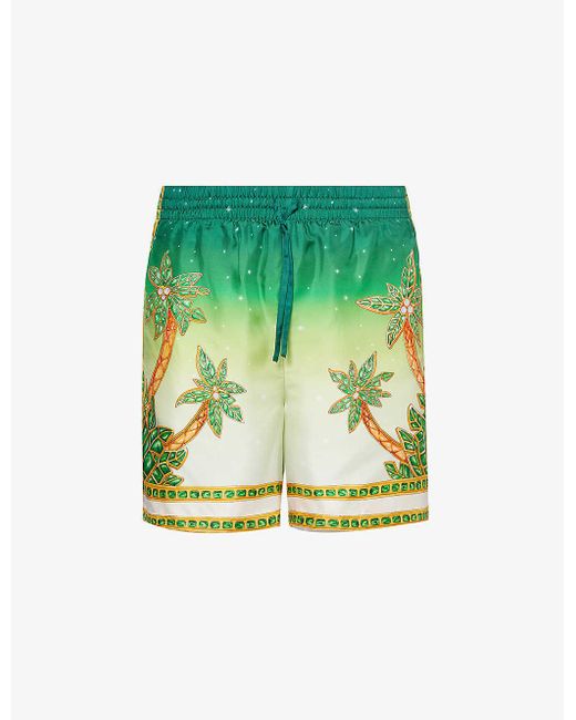 Casablancabrand Green Joyaux D'afrique Graphic-print Silk Shorts X for men