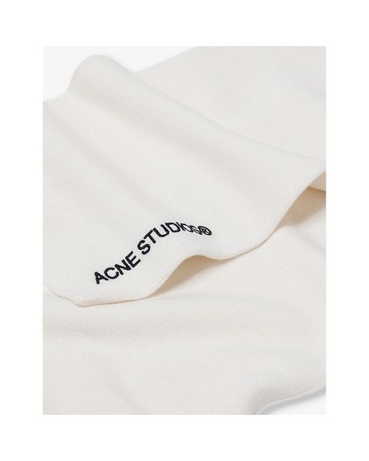 Acne White Logo-embroidered Knitted Wool-blend Scarf
