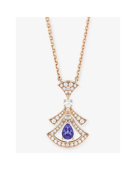 BVLGARI Metallic Divas' Dream 18Ct Rose- 0.46Ct Brilliant-Cut Diamond And Tanzanite Pendant Necklace
