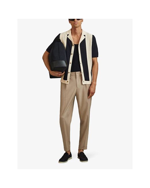 Reiss Natural Brighton Relaxed-Fit Turn-Up Stretch Recycled-Polyester Trousers for men