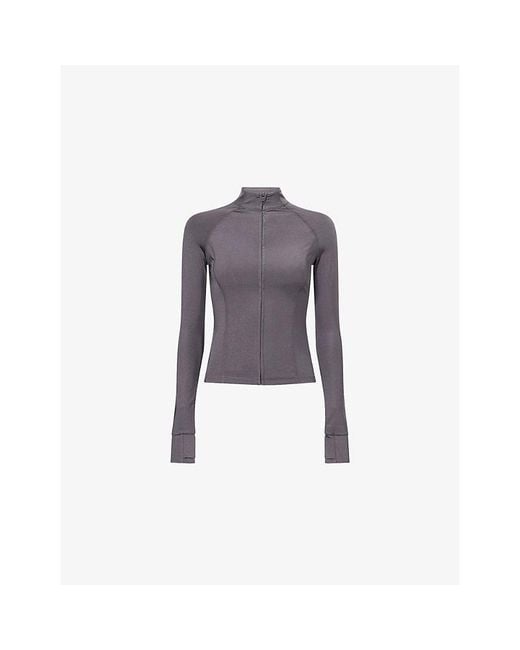 ADANOLA Purple Gloss Long-Sleeves Stretch-Woven Top