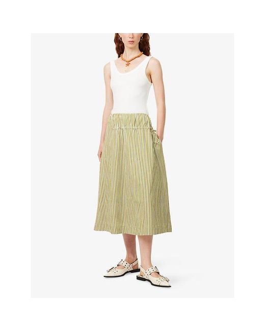 Damson Madder Yellow Caspia Striped Cotton Midi Skirt
