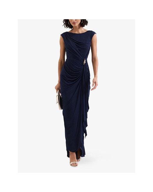 Phase Eight Blue Donna V-Neck Stretch-Woven Maxi Dress