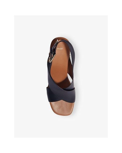 Maje Blue Cross-Strap Stud-Embellished Leather Platform Heeled Sandals