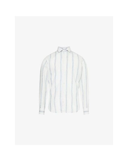 Eleventy White Classic-Collar Striped Linen Shirt for men