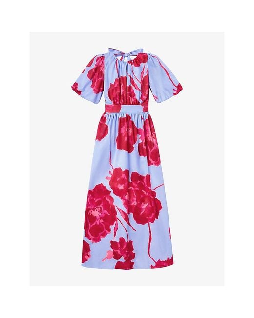 Ro&zo Red Seraphina Puff-Sleeve Woven Maxi Dress