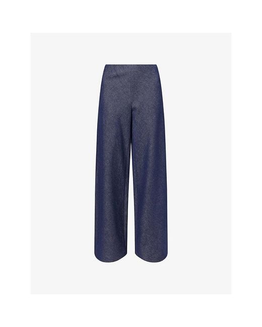 Vince Blue Colette Wide-Leg High-Rise Cotton-Linen Trousers