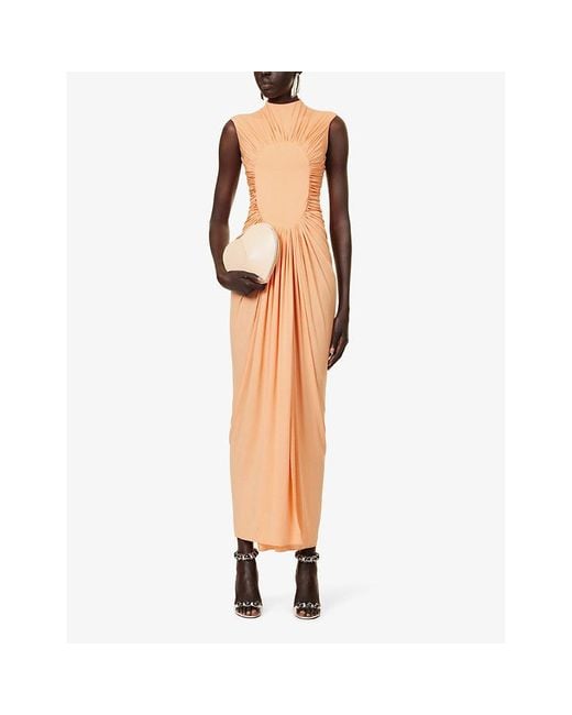 Alaïa Orange Slim-fit High-neck Stretch-woven Maxi Dress
