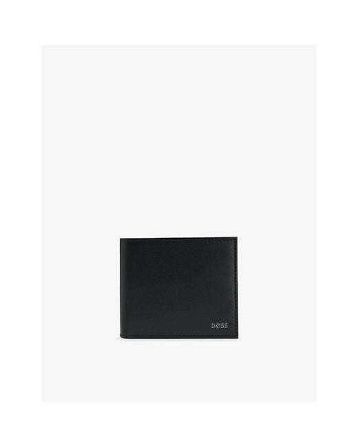 Boss Black Logo-Plaque Leather Folding Wallet for men