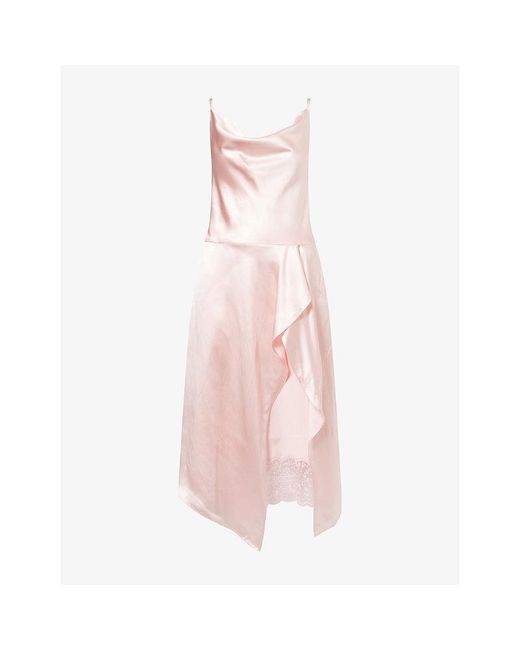 Acne Pink Dinouka Lace-Insert Satin Midi Dress