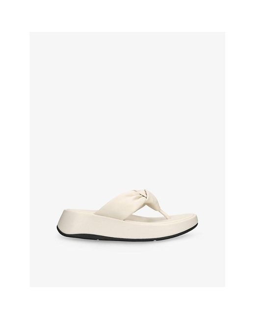 Fitflop White Mode Knot-Strap Leather Flatform Sandals