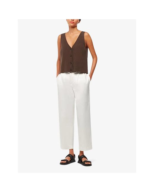 Whistles White Bethany Pleated Barrel-leg Mis-rise Cotton Trousers