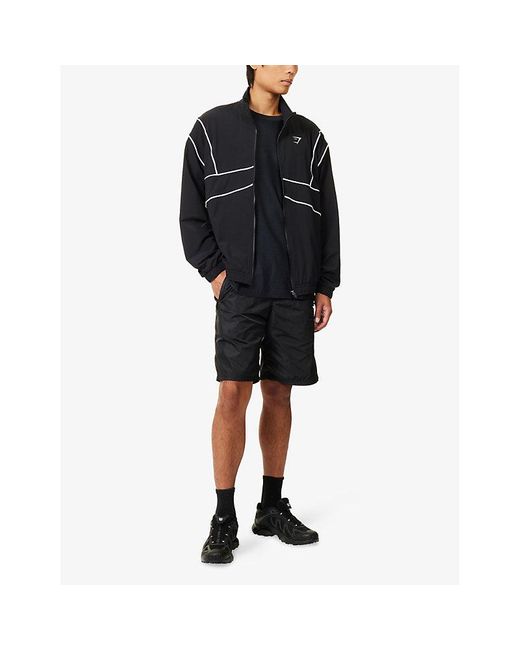 GYMSHARK Black Retro Crinkle Nylon Track Jacket for men