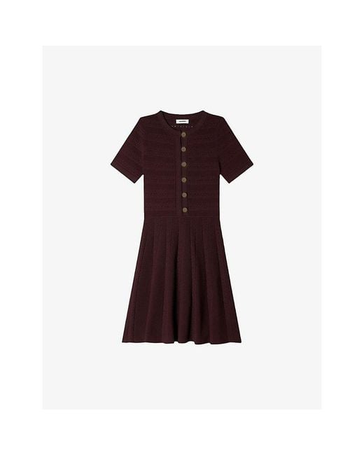 Sandro Red Short-Sleeved Slim-Fit Knitted Mini Dress
