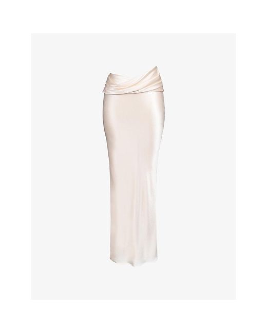 House Of Cb White Beau Draped Satin Maxi Skirt