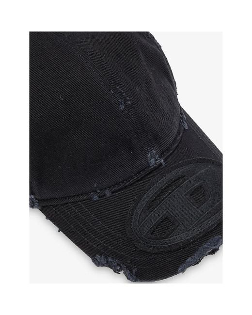 DIESEL Black Distressed Logo-Patch Cotton-Twill Cap for men