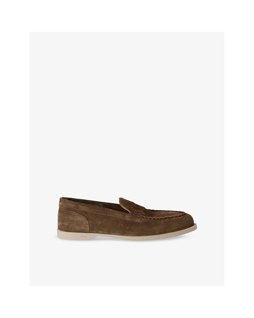 John Lobb Brown Pace Closed-Toe Suede Loafers for men