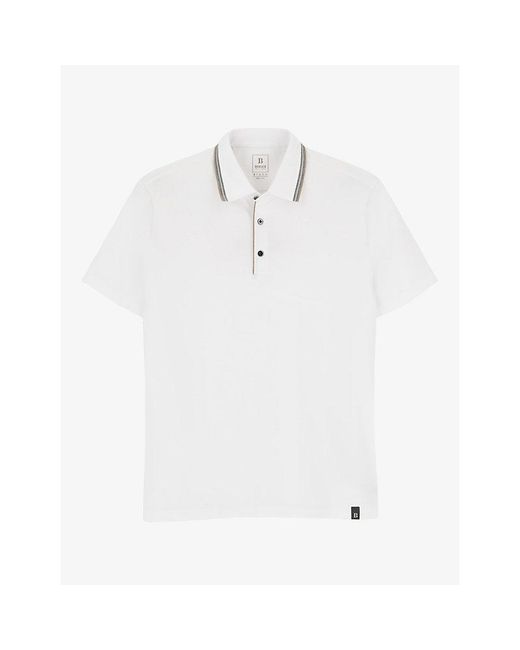 Boggi White Jacquard-Collar Stretch Cotton-Blend Polo for men